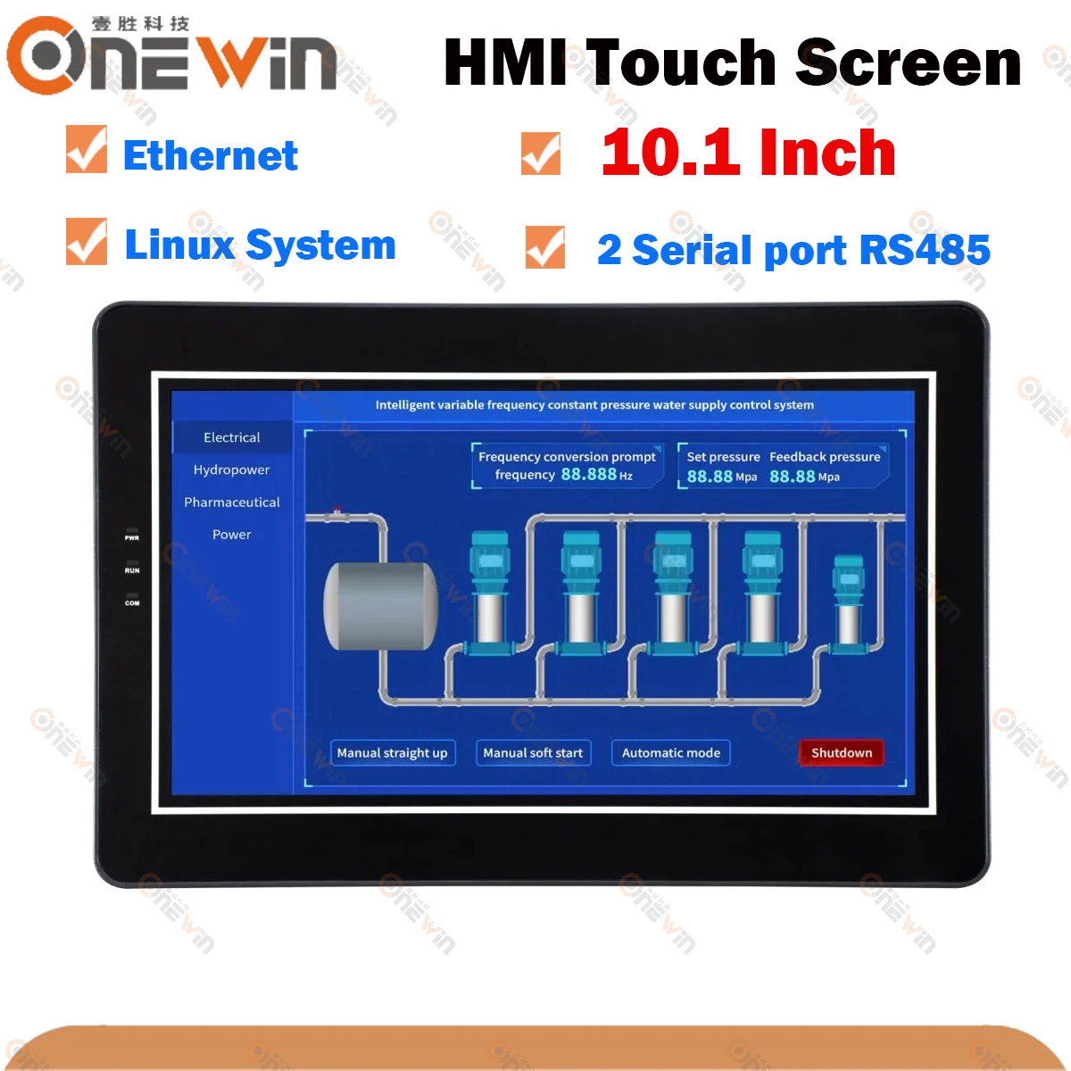ONEWIN 10.1 Inch HMI Touch Screen With Ethernet Dual Serial Port Human Machine Interface Industrial Display Linux System
ONEWIN 10.1 Inch HMI Touch Screen With Ethernet Dual Serial Port Human Machine Interface Industrial Display Linux System