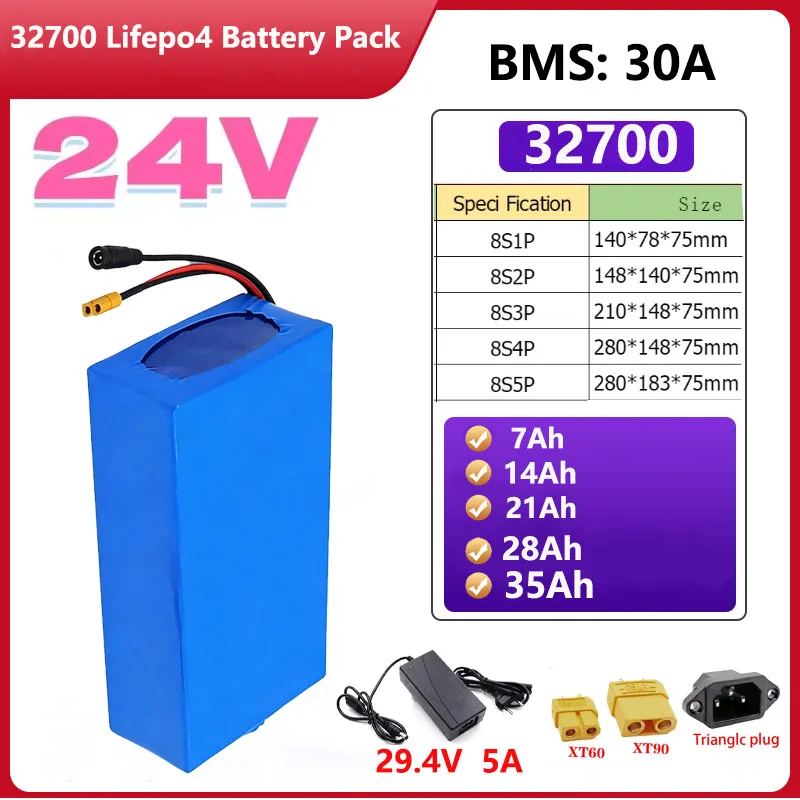 New 24V 7Ah 14Ah 21Ah 28Ah 35Ah 32700 8S1P-5P Lifepo4 Battery Pack for 29.2V Power Supply Kids Toy Cars+29.2V5A Charger
New 24V 7Ah 14Ah 21Ah 28Ah 35Ah 32700 8S1P-5P Lifepo4 Battery Pack for 29.2V Power Supply Kids Toy Cars+29.2V5A Charger