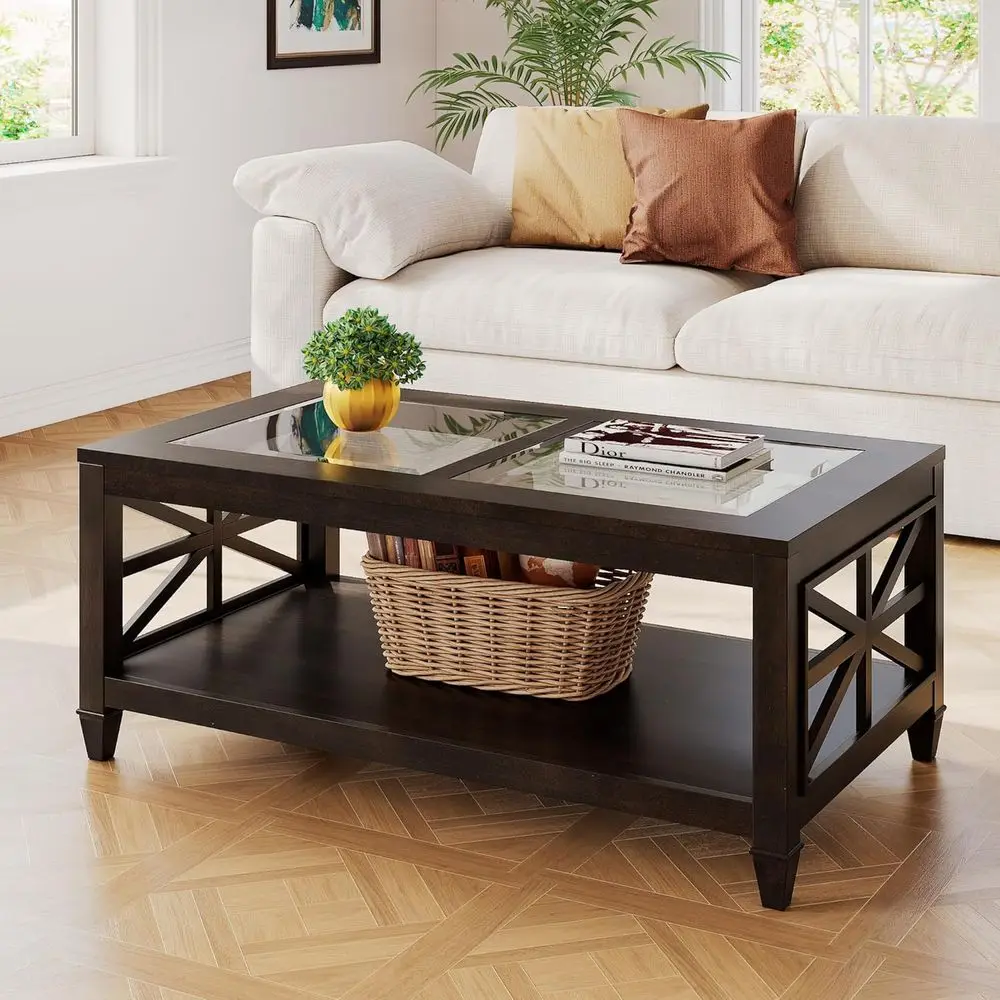 Rustic Dual-Glass Coffee Table with Storage Shelf, 45.5x26x19
Rustic Dual-Glass Coffee Table with Storage Shelf, 45.5x26x19
