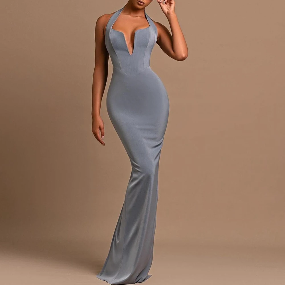 Customized Halter Floor Length Mermaid Sleeveless Satin Evening Dress Exquisite Solid Color Bespoke Occasion Gowns Saudi Arabia
Customized Halter Floor Length Mermaid Sleeveless Satin Evening Dress Exquisite Solid Color Bespoke Occasion Gowns Saudi Arabia