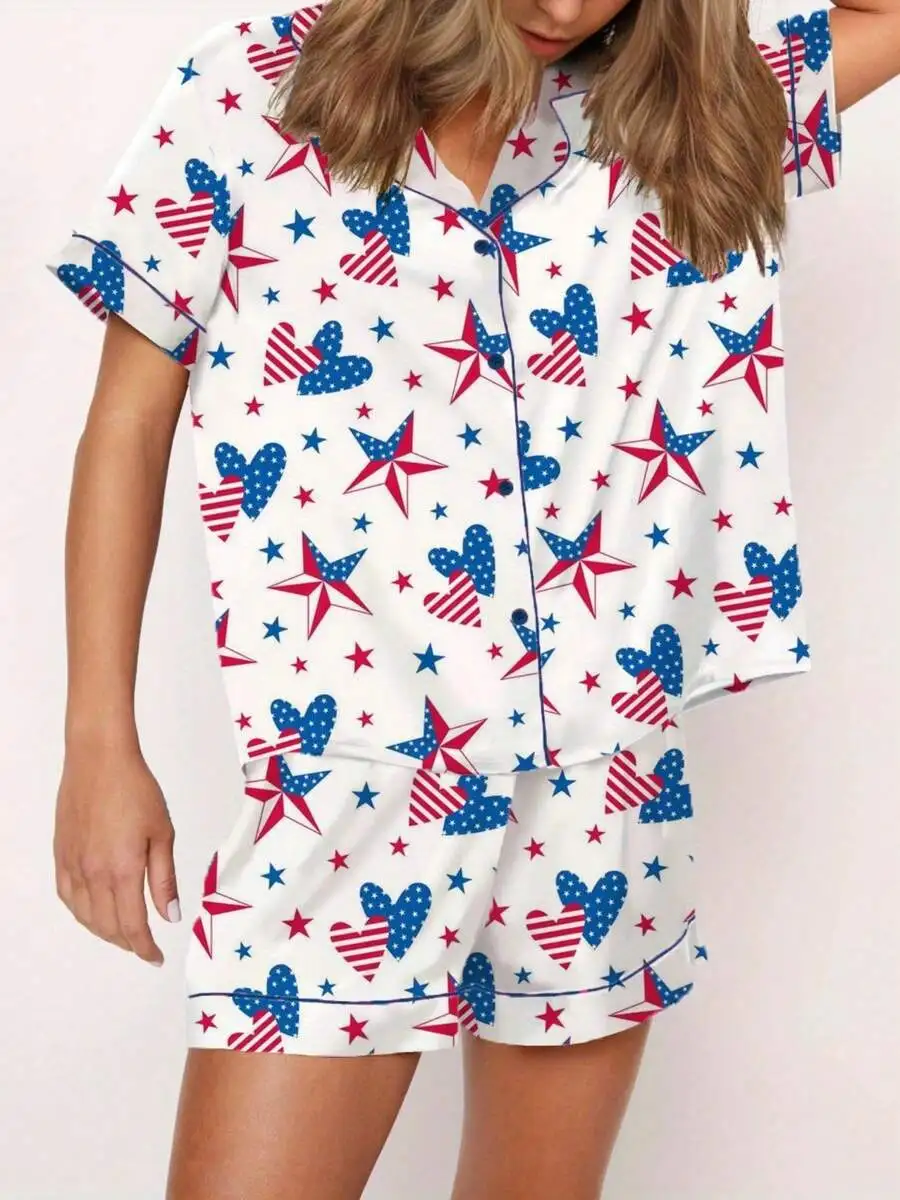 Fourth Of July Women Pajamas Short Sleeve Button Up Shirt And Shorts Set
Fourth Of July Women Pajamas Short Sleeve Button Up Shirt And Shorts Set
