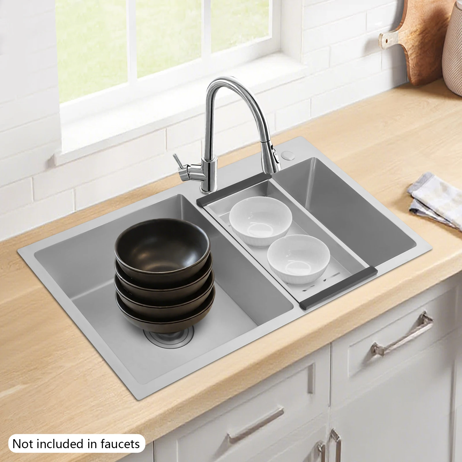 Многофункциональная кухонная мойка с двумя чашами из нержавеющей стали с корзиной-фильтром, серебристая, устойчивая к царапинам, бесшумная, легко моется
Многофункциональная кухонная мойка с двумя чашами из нержавеющей стали с корзиной-фильтром, серебристая, устойчивая к царапинам, бесшумная, легко моется