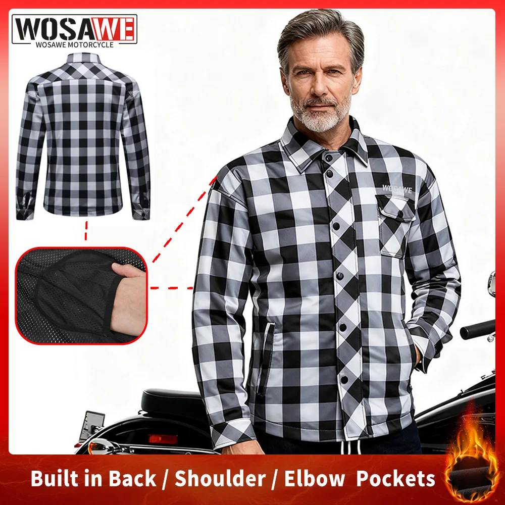 WOSAWE Motorcycle Jacket with Back Shoulder Elbow Pockets Winter Thermal Fleece Plaid Coat Moto Checkered Shirt Retro Streetwear
WOSAWE Motorcycle Jacket with Back Shoulder Elbow Pockets Winter Thermal Fleece Plaid Coat Moto Checkered Shirt Retro Streetwear
