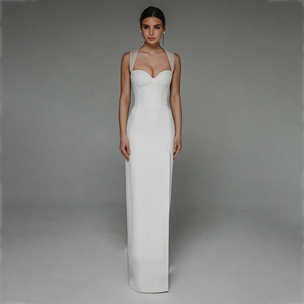 Customized White Wedding Dress Elegant Sweetheart Criss-Cross Sleeveless Custom Made High Side Slit Trumpet Bride for Women
Customized White Wedding Dress Elegant Sweetheart Criss-Cross Sleeveless Custom Made High Side Slit Trumpet Bride for Women