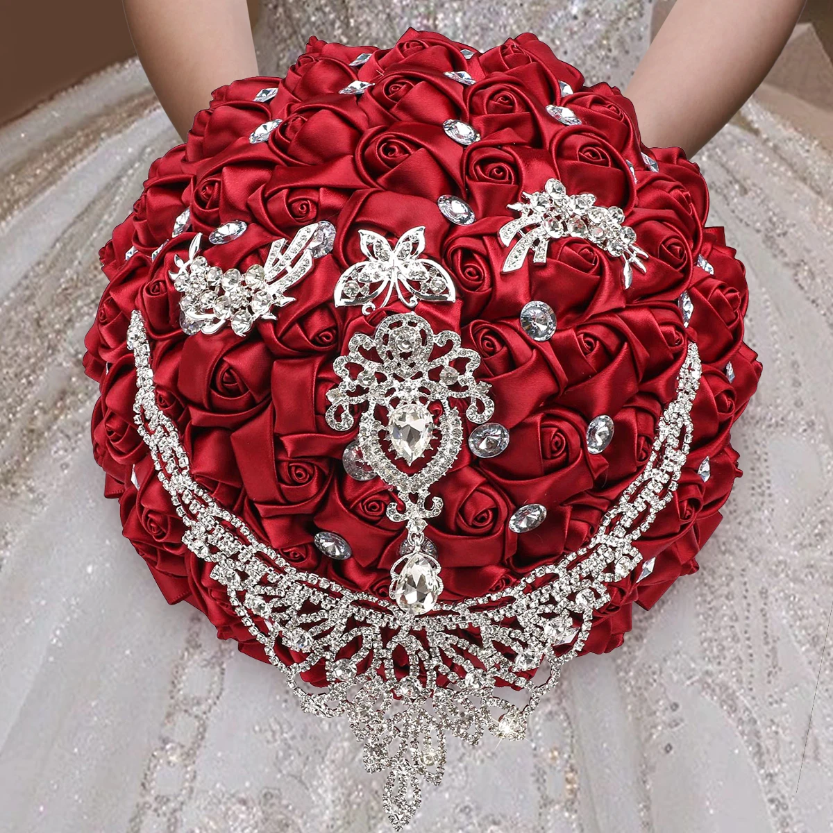 High Quality Luxury Rhinestones Silk Rose Style Wedding Elegant Bride Bouquet Fashion Handmade Trend Artificial Flowers Bouquet
High Quality Luxury Rhinestones Silk Rose Style Wedding Elegant Bride Bouquet Fashion Handmade Trend Artificial Flowers Bouquet
