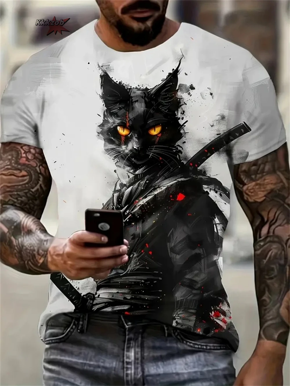Men's 3D Samurai Cat Graphic Animal Printed T-Shirt Summer Fashion Casual Outdoor Round Neck Short Sleeved T-Shirts for Men
Men's 3D Samurai Cat Graphic Animal Printed T-Shirt Summer Fashion Casual Outdoor Round Neck Short Sleeved T-Shirts for Men
