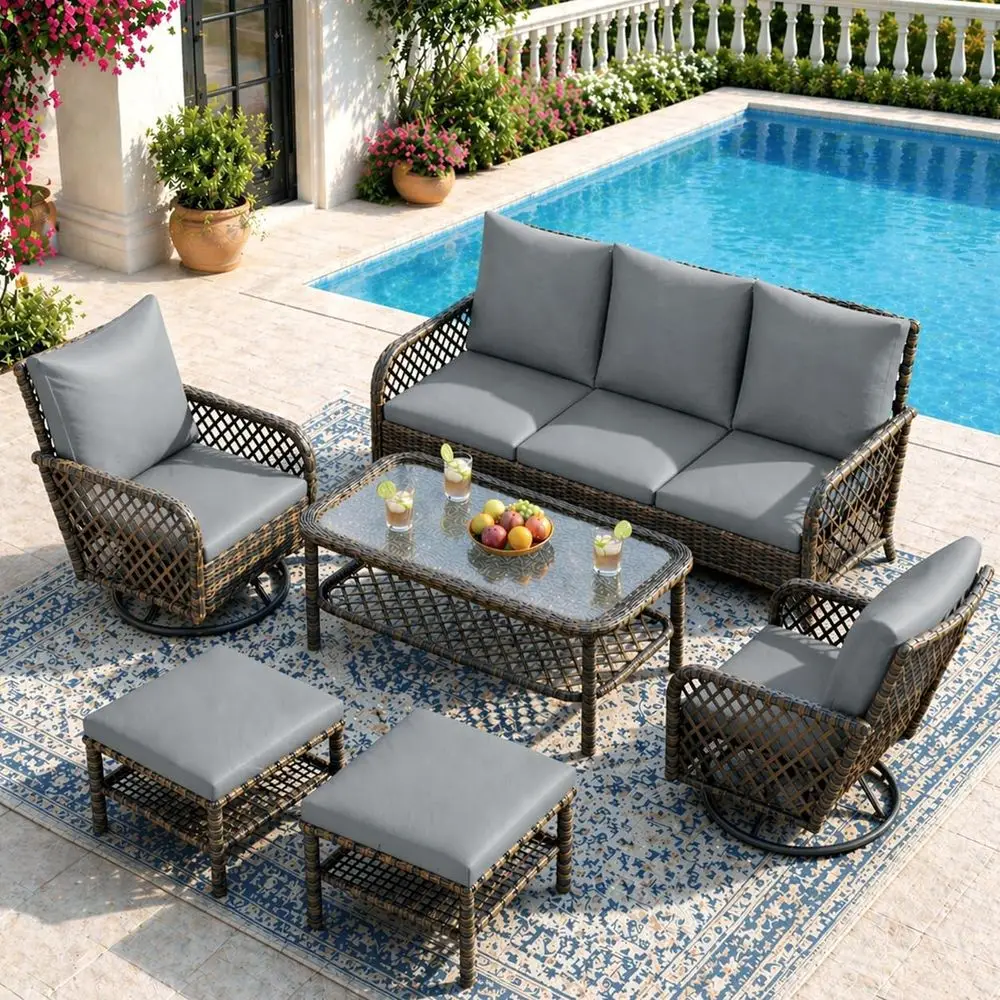 Patio urniture Set Outdoor Sectional Soa Couch and High Back Swivel Rocker Patio Chairs 6PCS Brown Wicker Contion Set (k Grey, 6
Patio urniture Set Outdoor Sectional Soa Couch and High Back Swivel Rocker Patio Chairs 6PCS Brown Wicker Contion Set (k Grey, 6