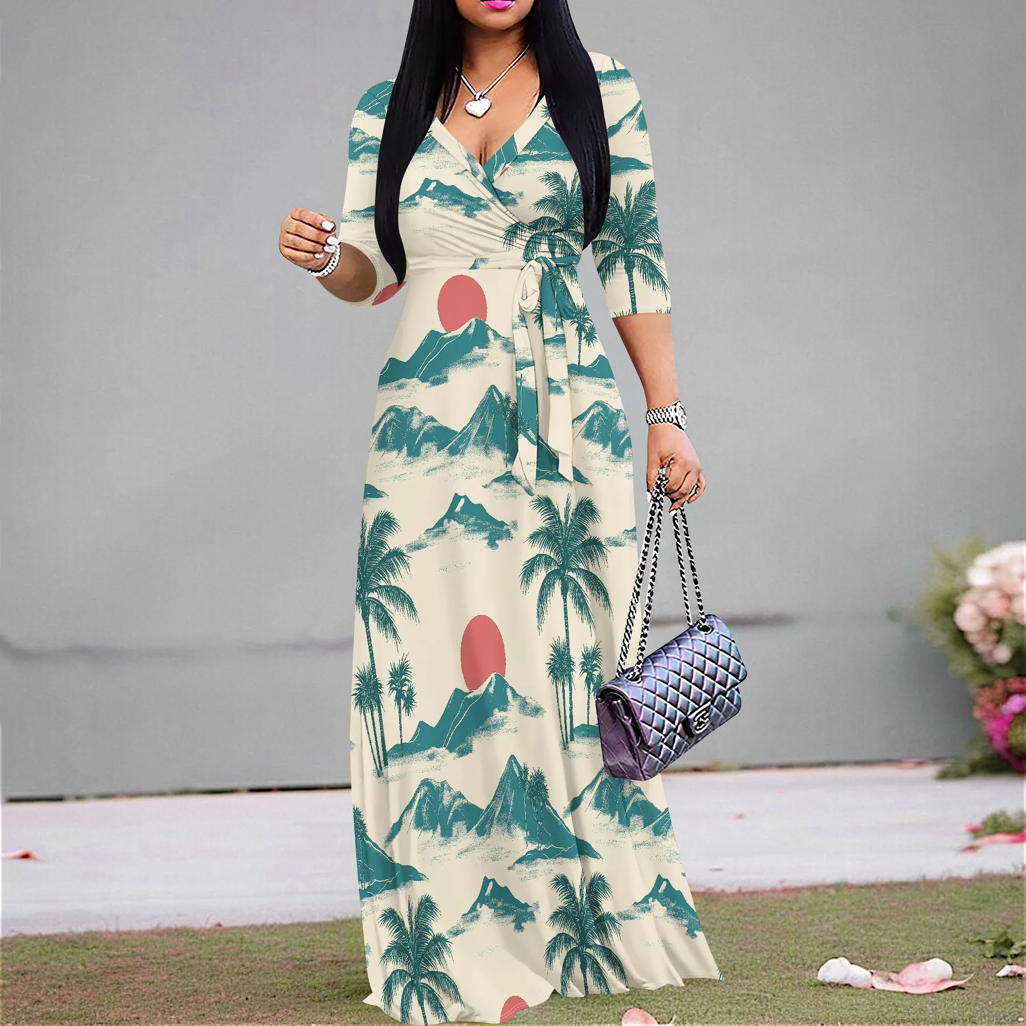 Tropical Palm Tree Print Summer Dress Women's V-Neck Beachwear Casual Maxi Dress S-3XL
Tropical Palm Tree Print Summer Dress Women's V-Neck Beachwear Casual Maxi Dress S-3XL