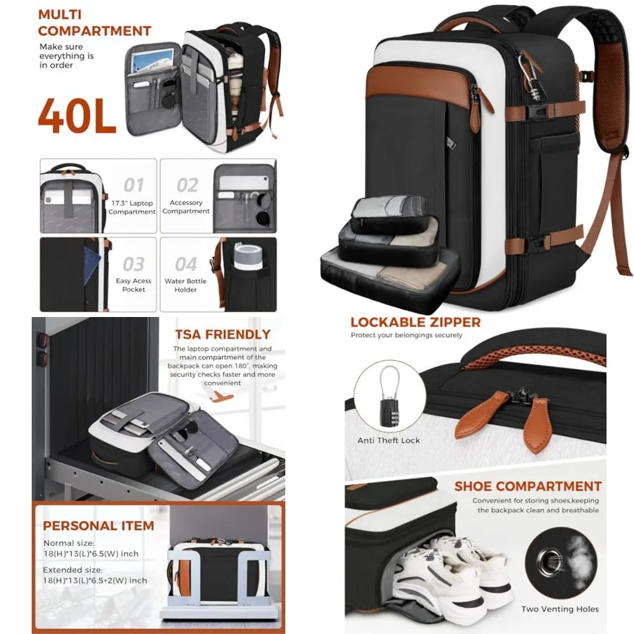 40L Carry On Travel Backpack for Men and Women, Expandable Flight Approved Weekender Backpack with 3 Packing Cubes, Water-Resis
40L Carry On Travel Backpack for Men and Women, Expandable Flight Approved Weekender Backpack with 3 Packing Cubes, Water-Resis