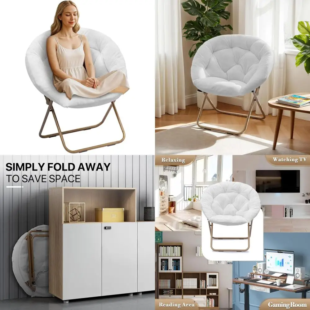 Folding Faux Fur Moon Chair - Cozy Reading Chair for Bedroom or Living Room, Adult-Sized, White
Folding Faux Fur Moon Chair - Cozy Reading Chair for Bedroom or Living Room, Adult-Sized, White