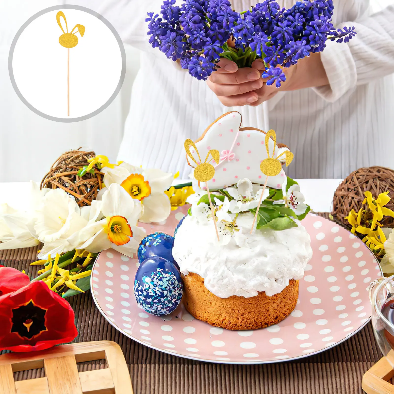 50 шт. блестящих украшений для капкейков в виде кроличьих ушек, декор для торта на Пасху, день рождения, детский праздник, весеннее украшение для десертов
50 шт. блестящих украшений для капкейков в виде кроличьих ушек, декор для торта на Пасху, день рождения, детский праздник, весеннее украшение для десертов