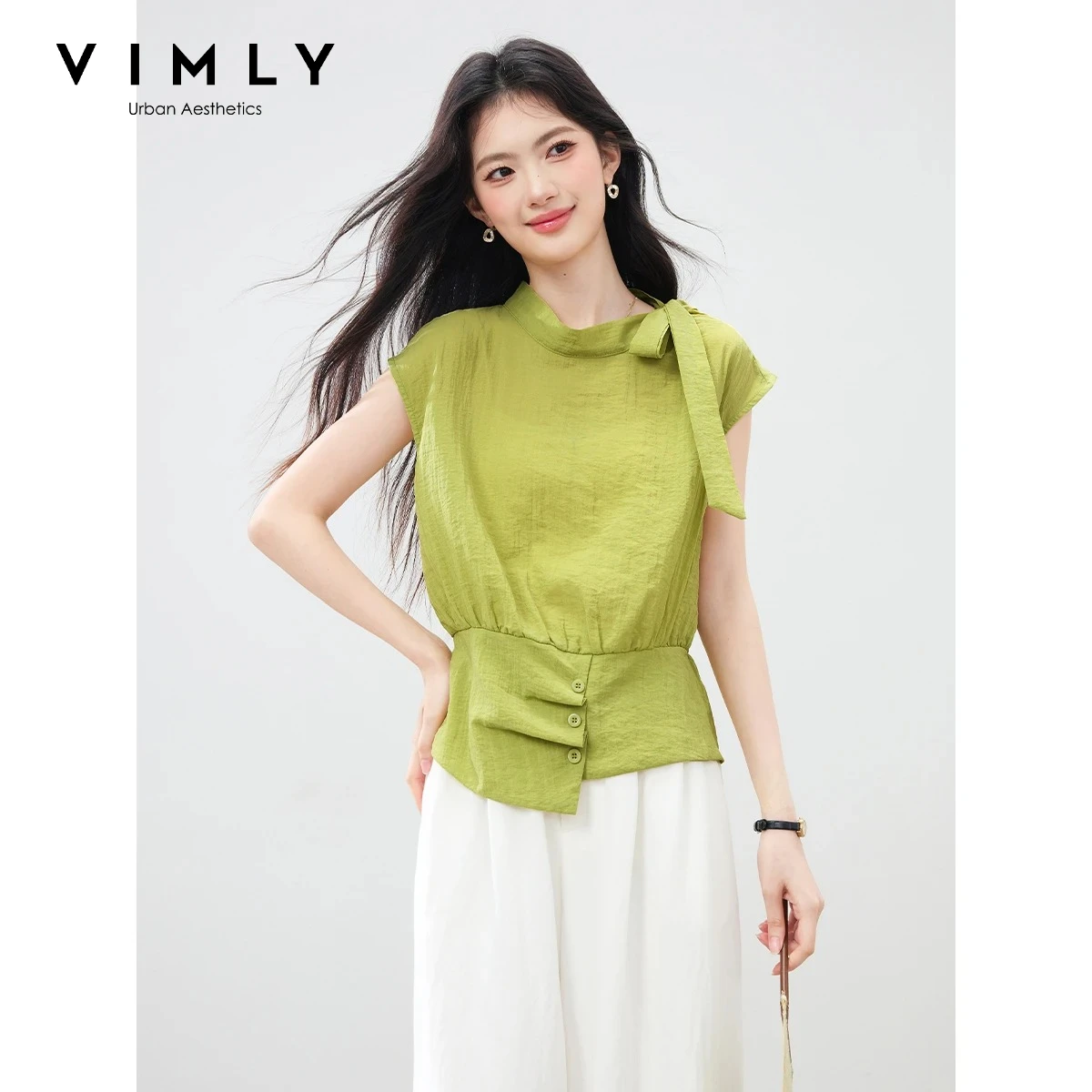 VIMLY Women's Sleeveless Shirt Summer 2026 New Stand-up Collar Streamer Irregular Design Waisted Blouse Ladies Top 31250
VIMLY Women's Sleeveless Shirt Summer 2026 New Stand-up Collar Streamer Irregular Design Waisted Blouse Ladies Top 31250