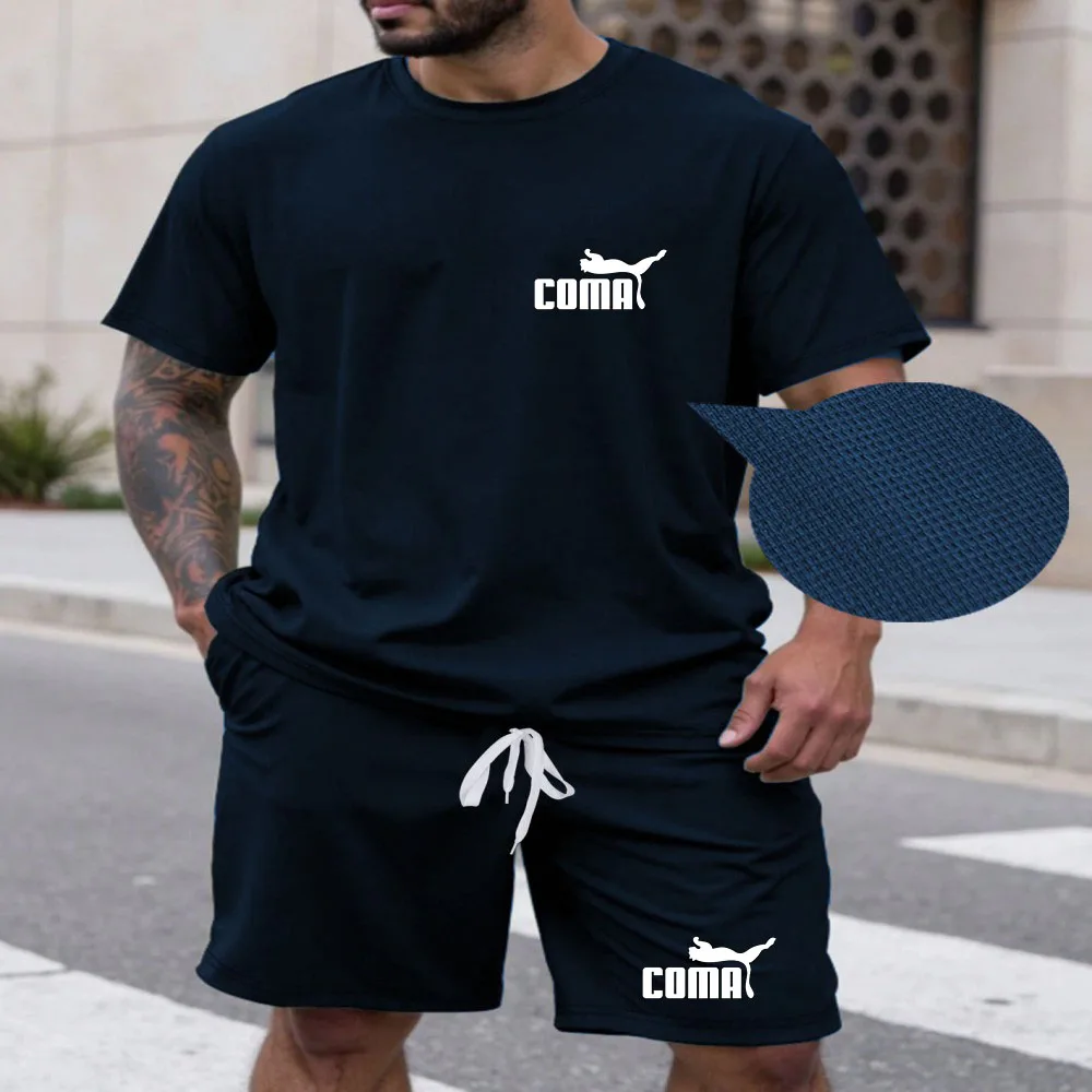 New summer fitness sportswear for men, short-sleeved T-shirt and shorts two-piece set, breathable and quick-drying casual wear.
New summer fitness sportswear for men, short-sleeved T-shirt and shorts two-piece set, breathable and quick-drying casual wear.