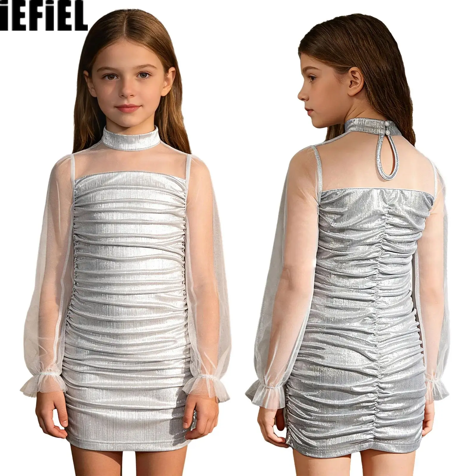 Детское платье металлик с рюшами для девочек, прозрачное сетчатое лоскутное платье с длинными рукавами и воротником-стойкой для танцевальной вечеринки
Детское платье металлик с рюшами для девочек, прозрачное сетчатое лоскутное платье с длинными рукавами и воротником-стойкой для танцевальной вечеринки