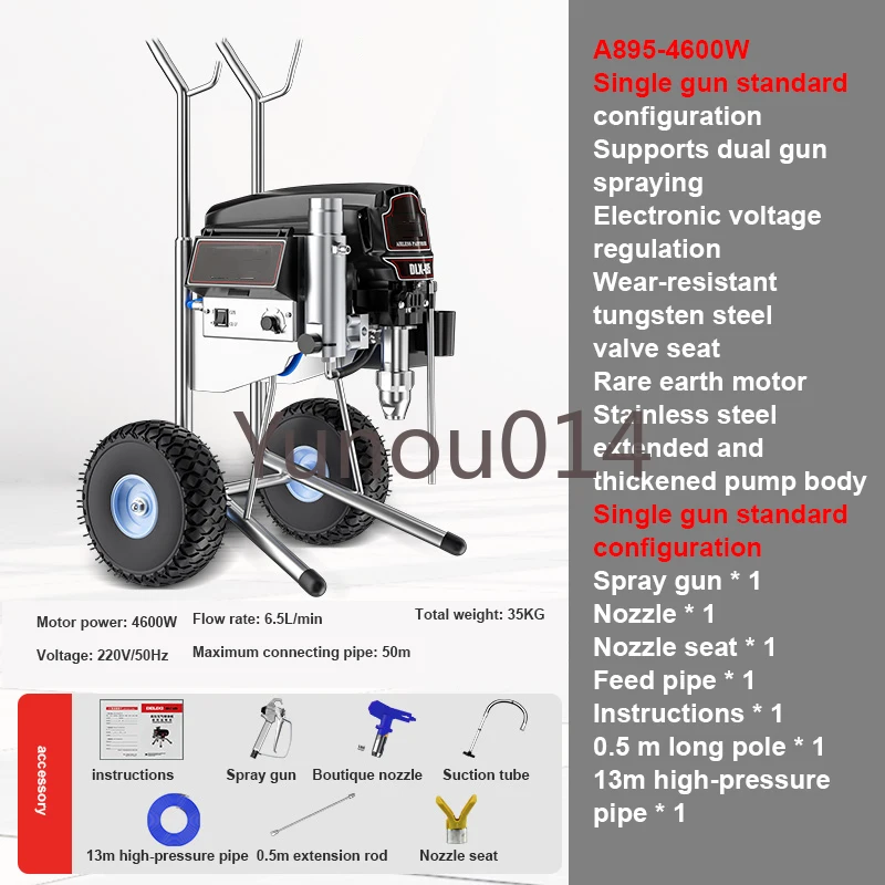Latex Wall Tool, Electric Airless Paint Sprayer Machine, Plunger Type, Airless Spraying Machine, Putty Coating,5500W, 8L/min
Latex Wall Tool, Electric Airless Paint Sprayer Machine, Plunger Type, Airless Spraying Machine, Putty Coating,5500W, 8L/min