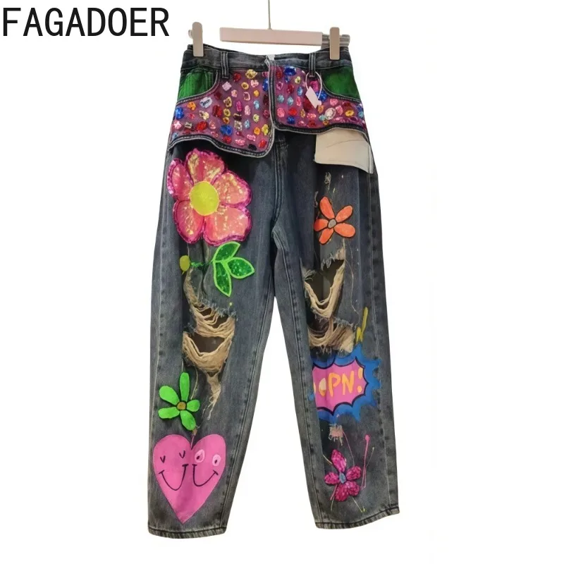FAGADOER Retro Fashion Spring Floral Denim Pants Women Rhinestones Hole Patchwork Shining Jeans Female Streetwear Bottoms New
FAGADOER Retro Fashion Spring Floral Denim Pants Women Rhinestones Hole Patchwork Shining Jeans Female Streetwear Bottoms New