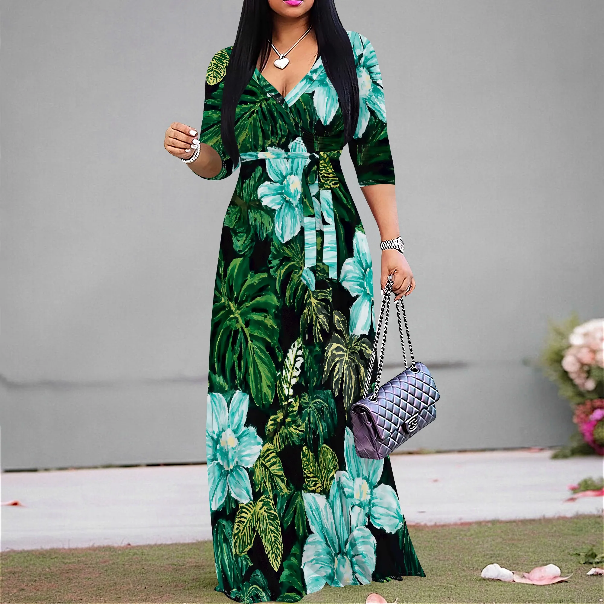Women's Tropical Print Maxi Dress 2025 V Neck Wrap Style Belted Long Dress Summer Beach Vacation Wear XS-3XL
Women's Tropical Print Maxi Dress 2025 V Neck Wrap Style Belted Long Dress Summer Beach Vacation Wear XS-3XL