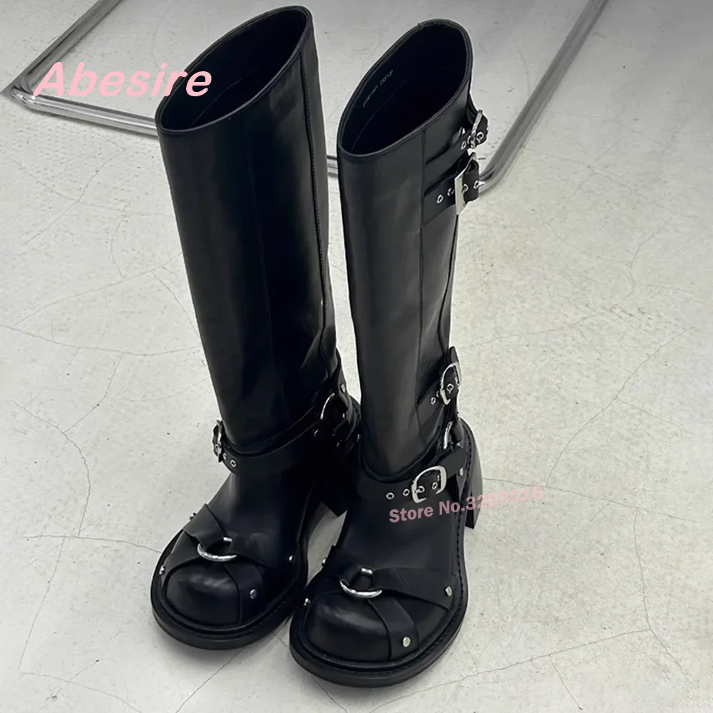 Cowhide Belt Buckle Thick Sole Knight Boots Women's Winter Punk Knee High Boots Western Round Toe Black Solid Shoes Block Heels
Cowhide Belt Buckle Thick Sole Knight Boots Women's Winter Punk Knee High Boots Western Round Toe Black Solid Shoes Block Heels