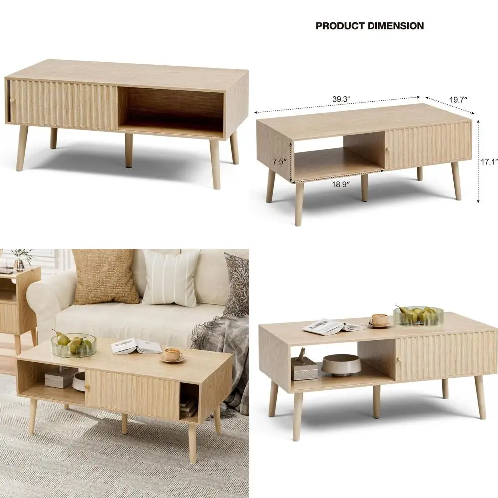 Sliding Door Storage Coffee Table, Bohemian Style Dining Table with Solid Wood Legs, Compact Oak Living Room Coffee Tables
Sliding Door Storage Coffee Table, Bohemian Style Dining Table with Solid Wood Legs, Compact Oak Living Room Coffee Tables