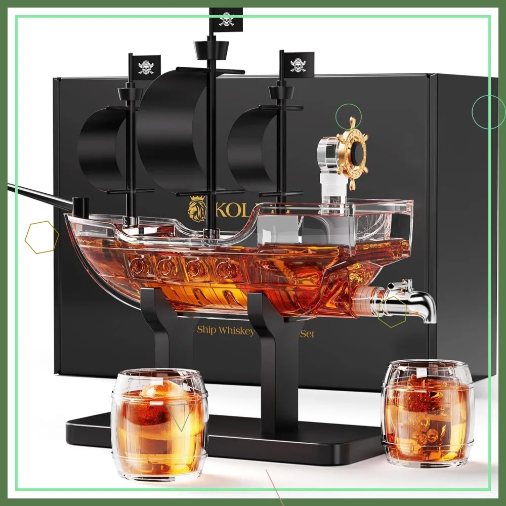 Pirate Ship Whiskey Decanter Set with 2 Glasses, Liquor Dispenser for Home Bar, Funny Gift Ideas for Men, Dad, Husband
Pirate Ship Whiskey Decanter Set with 2 Glasses, Liquor Dispenser for Home Bar, Funny Gift Ideas for Men, Dad, Husband