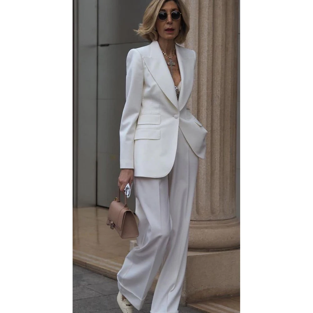 Elegant White Two Pieces Women Suit Sets One Button Peak Lapel Slim Jacket Pants Sets Office Banquet Wedding Female Clothing
Elegant White Two Pieces Women Suit Sets One Button Peak Lapel Slim Jacket Pants Sets Office Banquet Wedding Female Clothing
