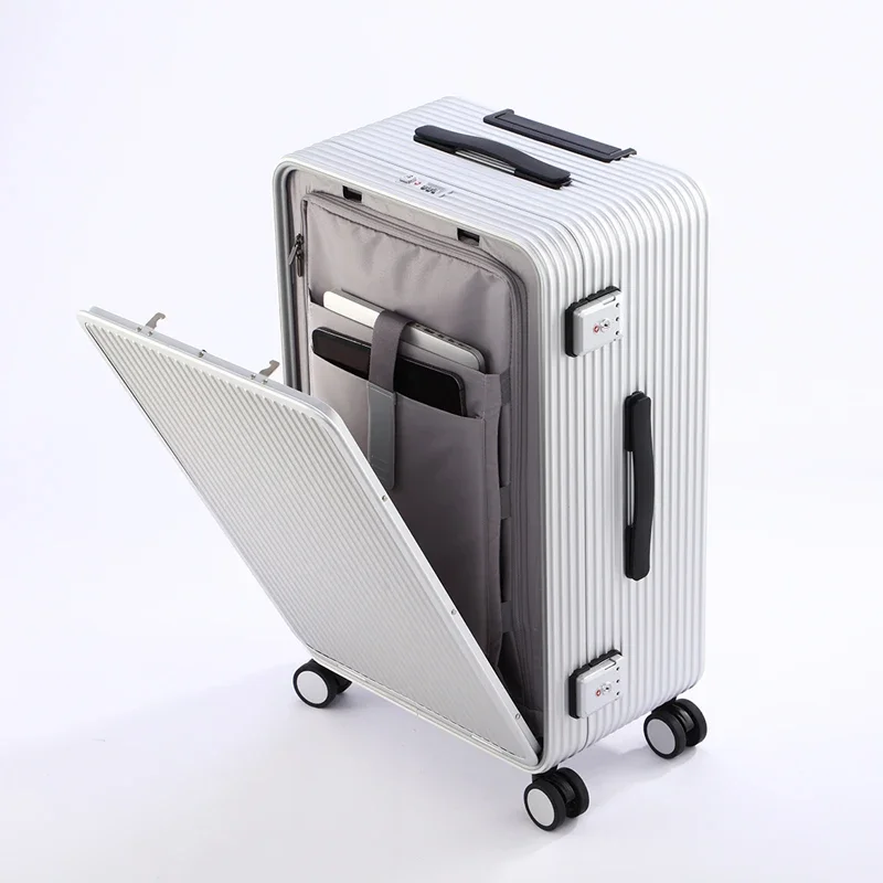 #Open trunk for women, all aluminum magnesium alloy business trolley box for men, side opening metal large capacity travel box
#Open trunk for women, all aluminum magnesium alloy business trolley box for men, side opening metal large capacity travel box