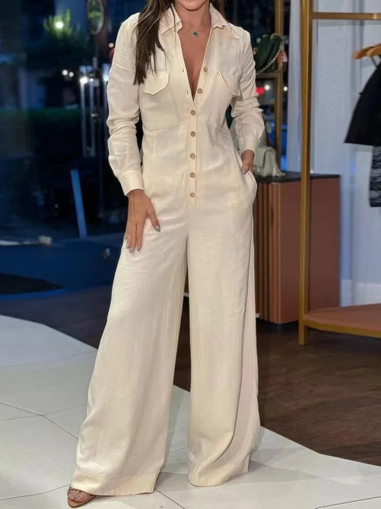 Women Autumn New Arrival Commuting Fashion Jumpsuit Turn-Down Collar Long Sleeve Pocket Design Casual Jumpsuits Female Clothing
Women Autumn New Arrival Commuting Fashion Jumpsuit Turn-Down Collar Long Sleeve Pocket Design Casual Jumpsuits Female Clothing