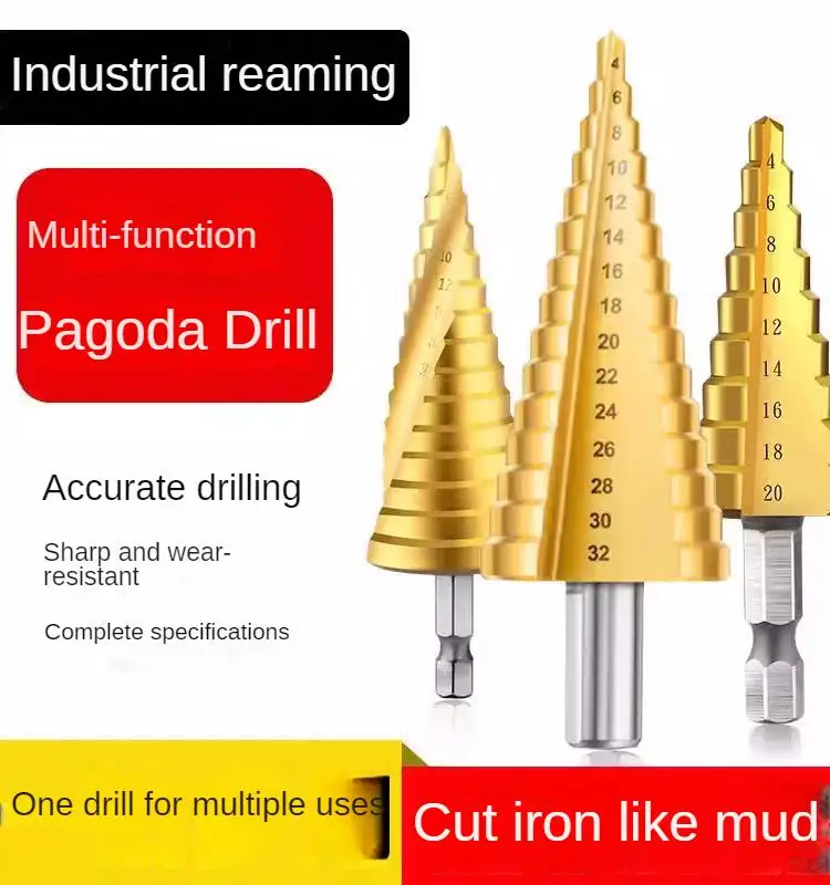 HSS Titanium Step Drill Bit High Speed Stepped Drill Set Saw Drill Tools Conical Stage Drill For Metal Wood 4-12 4-20 4-32mm
HSS Titanium Step Drill Bit High Speed Stepped Drill Set Saw Drill Tools Conical Stage Drill For Metal Wood 4-12 4-20 4-32mm