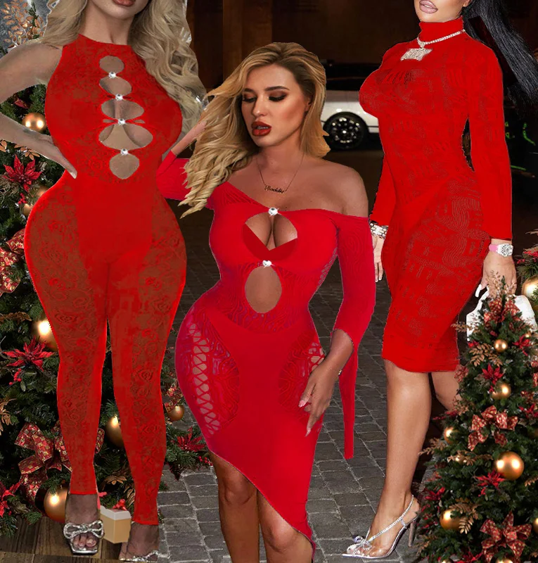 Christmas Sexy Hollow Out One Piece Pajama Tight Seductive Jumpsuit Women Elastic Slim Pencil Pants Party Night Clubwear dress
Christmas Sexy Hollow Out One Piece Pajama Tight Seductive Jumpsuit Women Elastic Slim Pencil Pants Party Night Clubwear dress