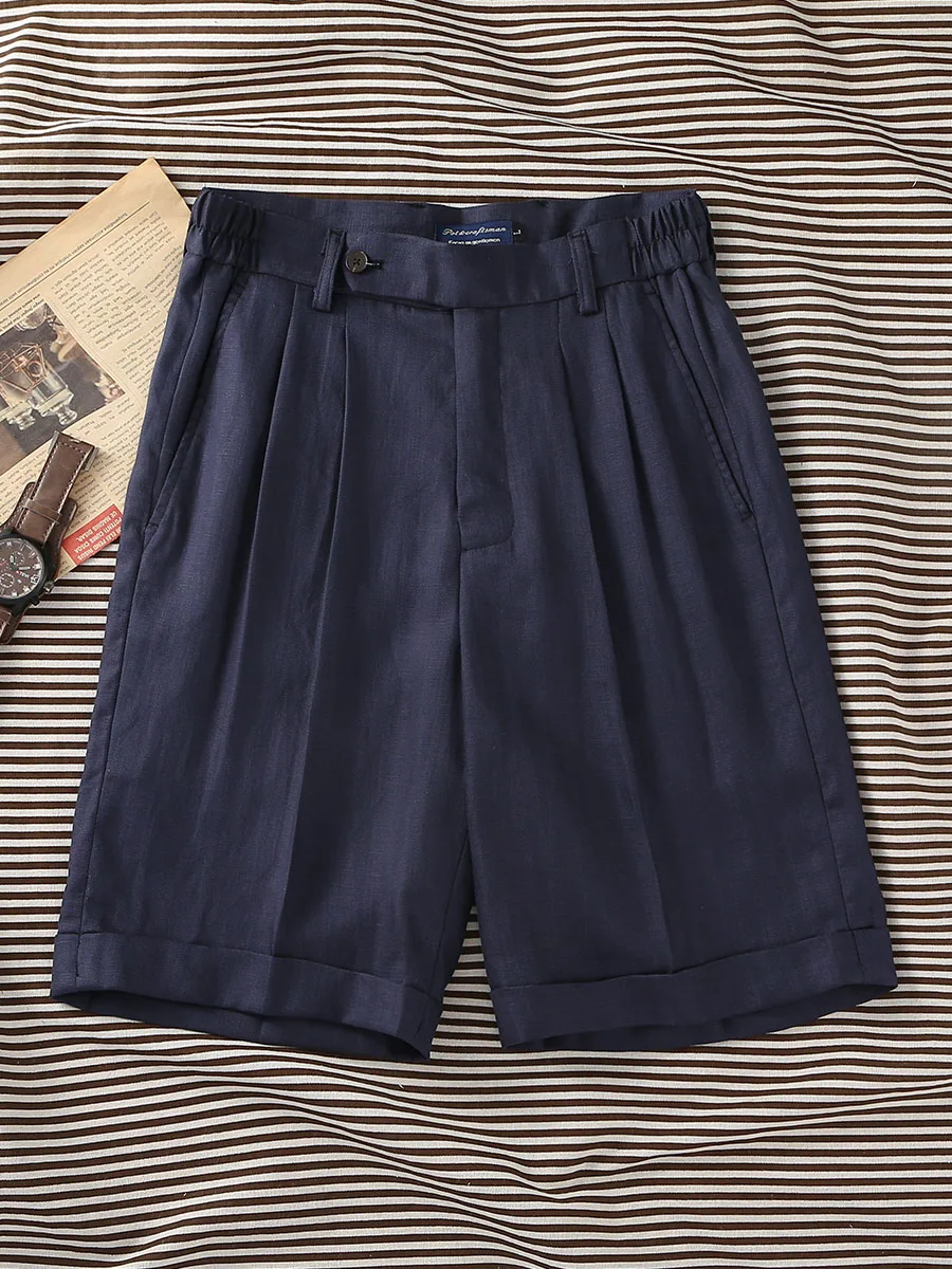 2026 Lyocell-Linen Relaxed Fit Navy Herringbone Shorts with Elastic Waist | Men's Casual 5-Point Shorts
2026 Lyocell-Linen Relaxed Fit Navy Herringbone Shorts with Elastic Waist | Men's Casual 5-Point Shorts