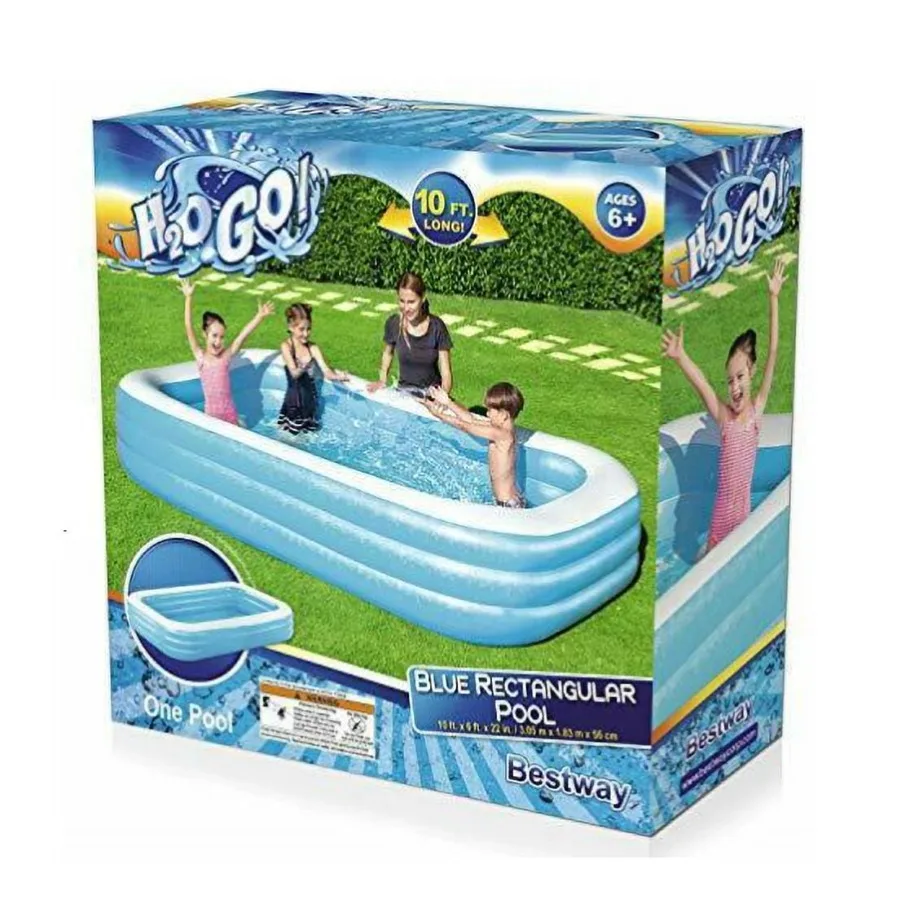 H2OGO! Blue Rectangular Family Pool - 10' x 6' x 22", Inflatable Outdoor Splash Pool, Wide Side Walls, Textured Pattern, Easy D
H2OGO! Blue Rectangular Family Pool - 10' x 6' x 22", Inflatable Outdoor Splash Pool, Wide Side Walls, Textured Pattern, Easy D