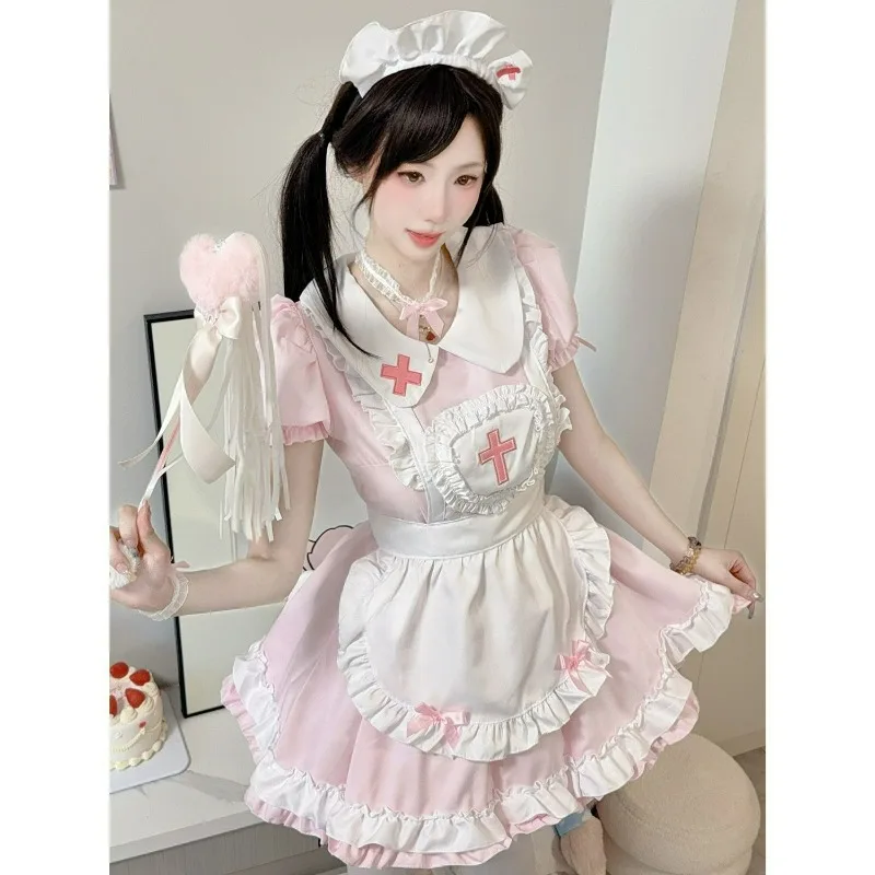 Gothic Maid Lolita Cosplay Costume Japanese Sweet Sexy Dress Cross Short-sleeved Nurse Uniform with Accessories for Women Girls
Gothic Maid Lolita Cosplay Costume Japanese Sweet Sexy Dress Cross Short-sleeved Nurse Uniform with Accessories for Women Girls