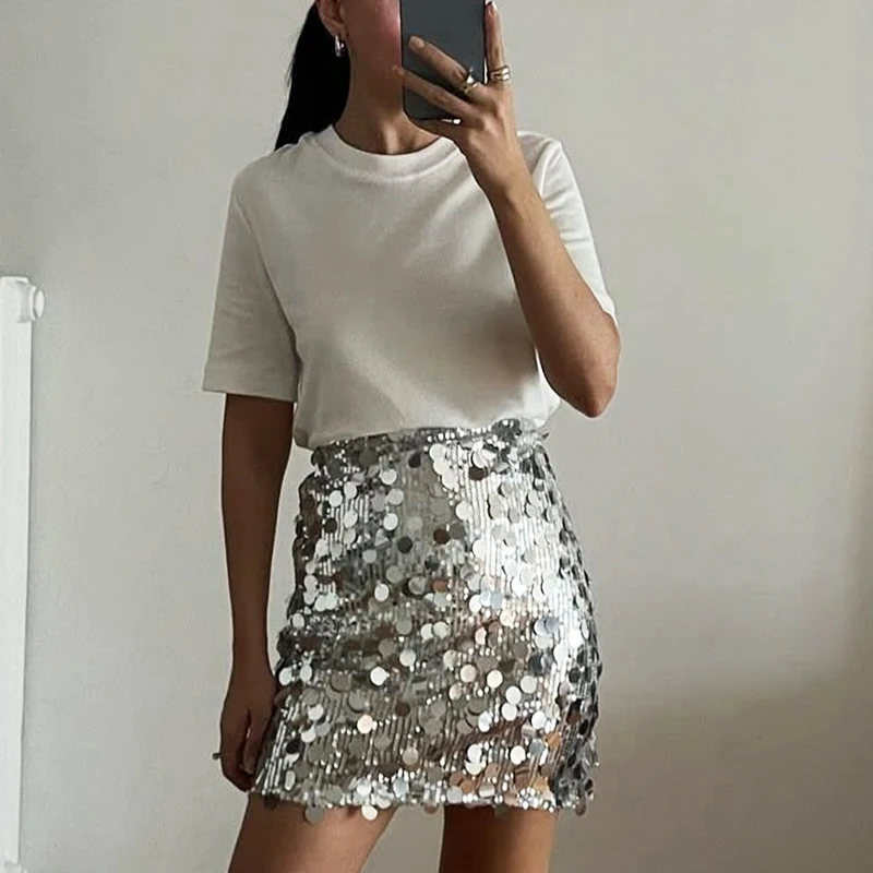 Tuularose Silver Sequin Skirt Woman High Waist Mini Skirt Woman Fashion Shiny Glitter Elegant Short Skirts For Women Y2k Skirts 
Tuularose Silver Sequin Skirt Woman High Waist Mini Skirt Woman Fashion Shiny Glitter Elegant Short Skirts For Women Y2k Skirts