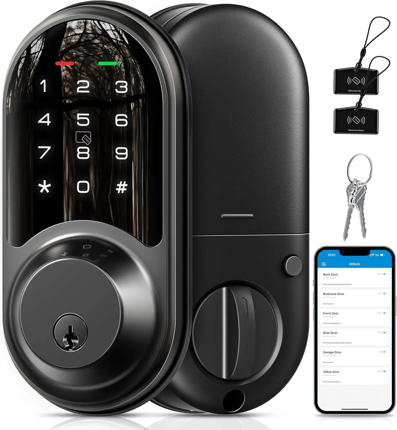 Smart Lock for Front Door with App Control, Keyless Entry, Touchscreen Keypad, Auto Lock, Easy Install, Matte Black
Smart Lock for Front Door with App Control, Keyless Entry, Touchscreen Keypad, Auto Lock, Easy Install, Matte Black