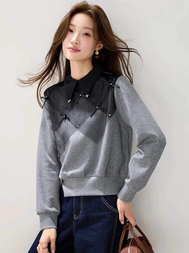 2025 New Autumn French Contrast Color Bow Mesh Patchwork Sweatshirt Women Korean Style Casual Round Neck Long Sleeve Hoodie Tops
2025 New Autumn French Contrast Color Bow Mesh Patchwork Sweatshirt Women Korean Style Casual Round Neck Long Sleeve Hoodie Tops