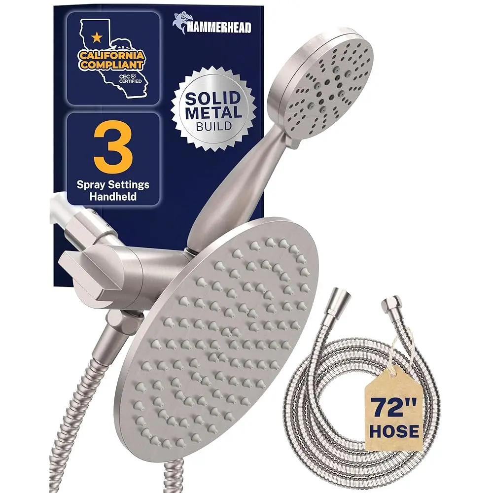 AllexpreskDual Shower Head Combo, 8-Inch Rainfall & 3-Flow Handheld, Brushed Nickel, 1.75 GPM
AllexpreskDual Shower Head Combo, 8-Inch Rainfall & 3-Flow Handheld, Brushed Nickel, 1.75 GPM