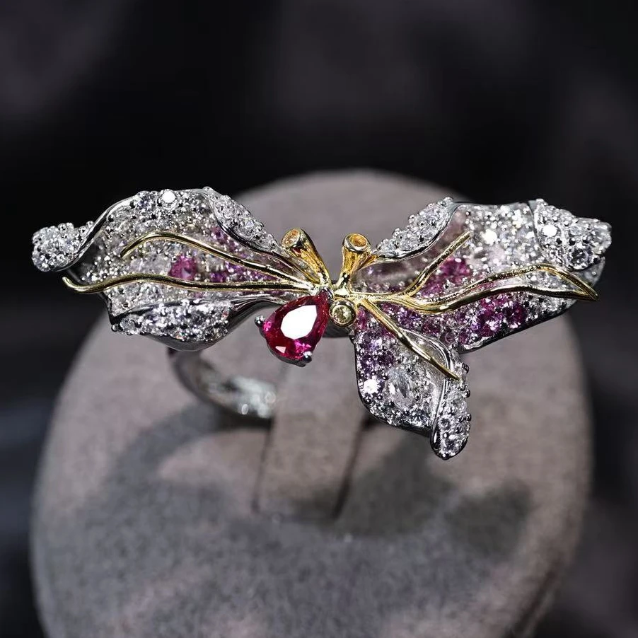 KQDANCE New Trendy Luxury Hand Make 925 Silver Lab Pink Sapphire Gemstone Butterfly Flower Open Rings Art Design Jewelry Woman
KQDANCE New Trendy Luxury Hand Make 925 Silver Lab Pink Sapphire Gemstone Butterfly Flower Open Rings Art Design Jewelry Woman