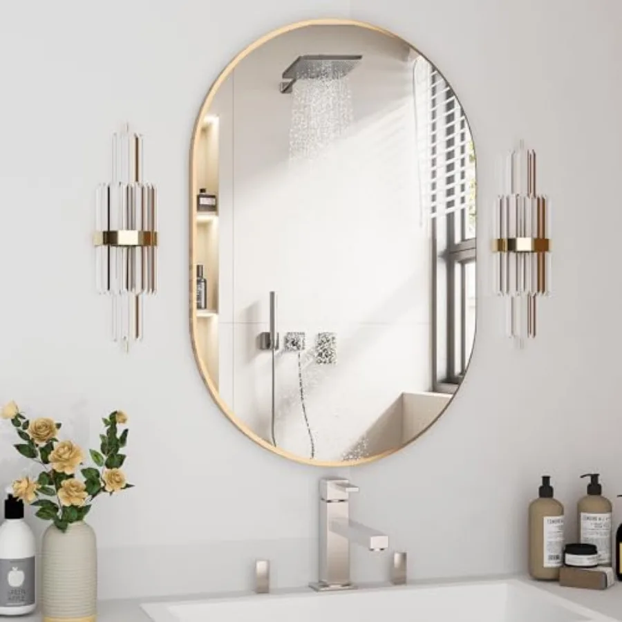 Oval Bathroom Mirror Capsule Wall Vanity Mirror, 20"x30" Pill Mirrors Wall Mounted Mirror, Large Modern Mirror with Metal Frame
Oval Bathroom Mirror Capsule Wall Vanity Mirror, 20"x30" Pill Mirrors Wall Mounted Mirror, Large Modern Mirror with Metal Frame