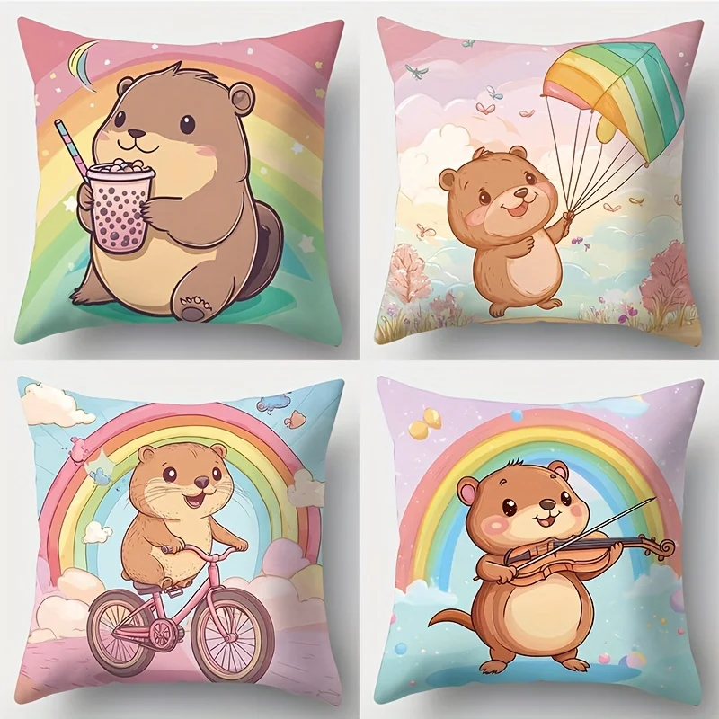 4Pcs Farmhouse Throw Pillow Covers Kawaii Capybara Outdoor Activity Rainbow Cartoon Pattern Cushion Cases for Study Lounge Decor
4Pcs Farmhouse Throw Pillow Covers Kawaii Capybara Outdoor Activity Rainbow Cartoon Pattern Cushion Cases for Study Lounge Decor