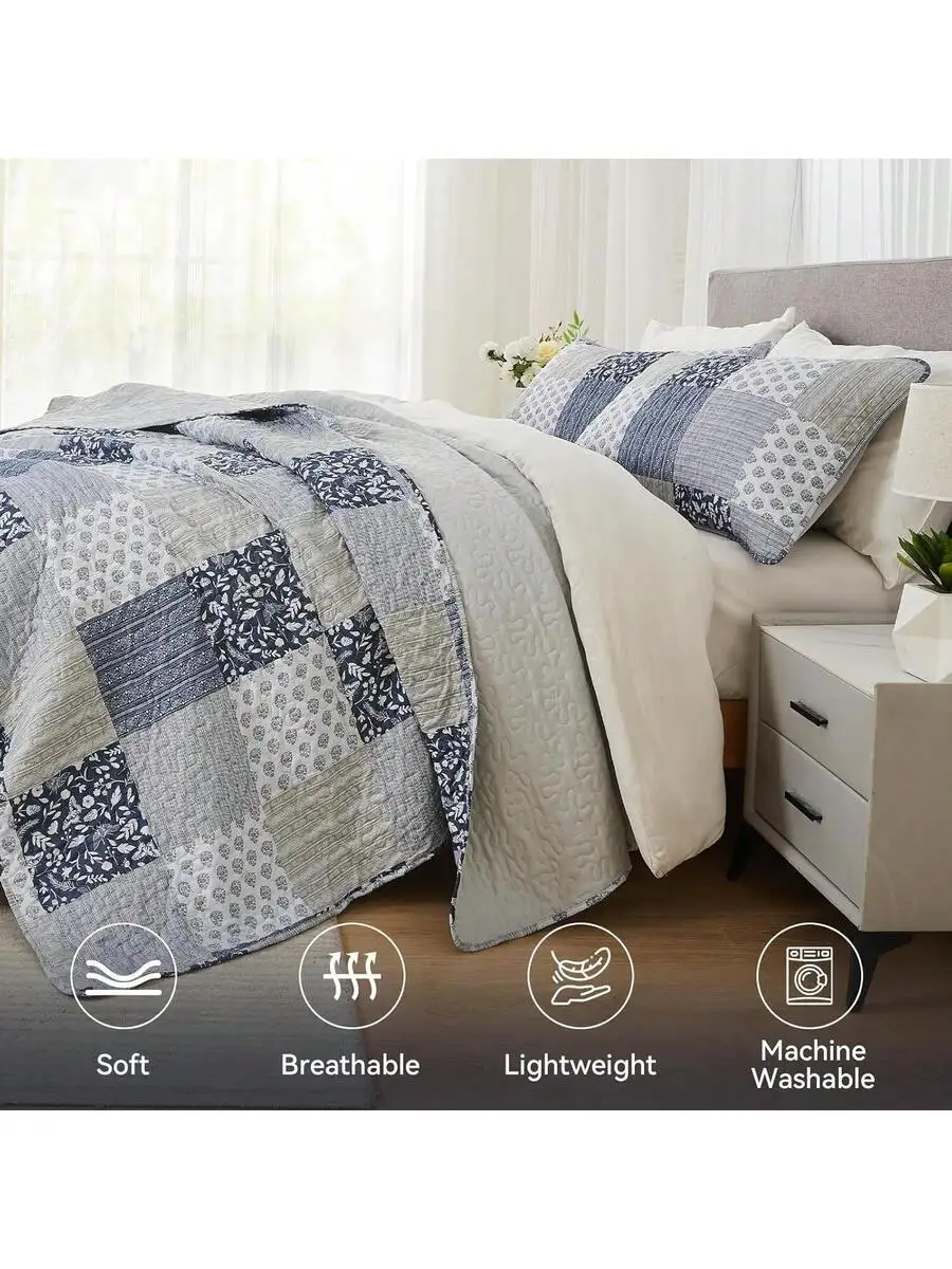 Blue Gray Oversized King Quilt Set 3 Piece Patchwork Bedspread Microfiber Reversible Coverlet
Blue Gray Oversized King Quilt Set 3 Piece Patchwork Bedspread Microfiber Reversible Coverlet