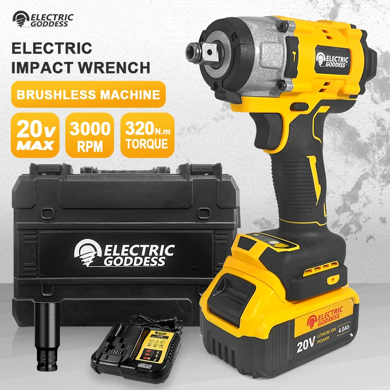 Electric Goddess 320N.M Torque For Dewalt 20V Battery Brushless Motor Electric Impact Wrench Cordless Power Tool
Electric Goddess 320N.M Torque For Dewalt 20V Battery Brushless Motor Electric Impact Wrench Cordless Power Tool