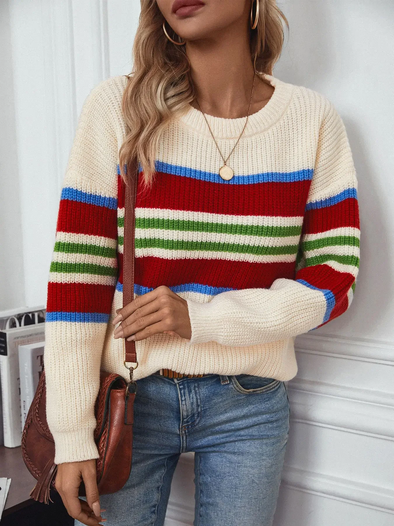 Autumn Winter New Style Casual Rainbow Stripes Pullover Women's Sweater Fashionable round Neck Knitted Top Light Rainy Season
Autumn Winter New Style Casual Rainbow Stripes Pullover Women's Sweater Fashionable round Neck Knitted Top Light Rainy Season