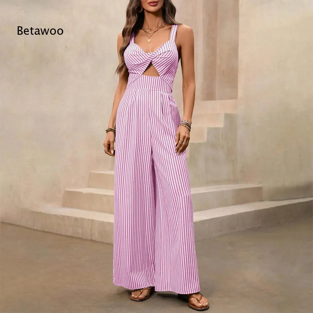 Sleeveless Stripe Spaghetti Strap Mid Cutout Pleated Wide Leg Jumpsuit
Sleeveless Stripe Spaghetti Strap Mid Cutout Pleated Wide Leg Jumpsuit
