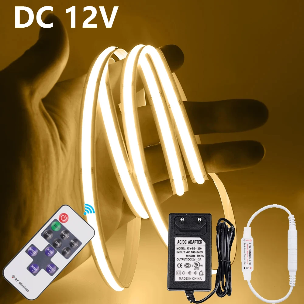 Linear Dimmable 12V COB LED Strip with Power Supply High Density 320 528 LEDs/m 3000K 4000K 6000K Flexible Ribbon COB Led Light
Linear Dimmable 12V COB LED Strip with Power Supply High Density 320 528 LEDs/m 3000K 4000K 6000K Flexible Ribbon COB Led Light