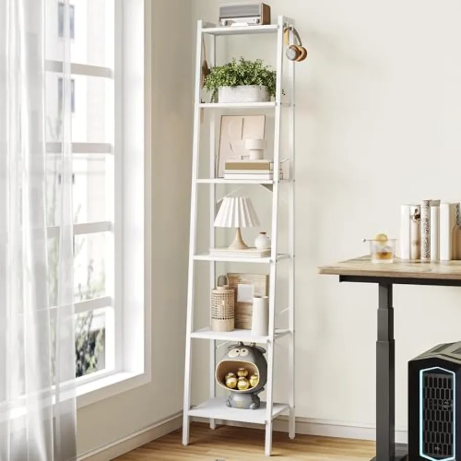 Ladder Shelf, Bookshelf Bookcase, Freestanding Corner Storage Shee with 2 Hooks for Home Office, Living Room, Kitchen, Bedroom,
Ladder Shelf, Bookshelf Bookcase, Freestanding Corner Storage Shee with 2 Hooks for Home Office, Living Room, Kitchen, Bedroom,