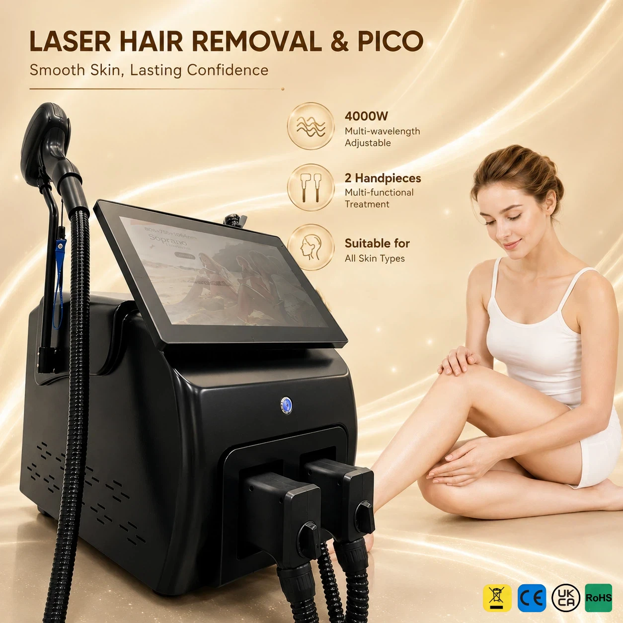4000W 2in1 Pico Tattoo Removal & Hair Removal Machine Painless Skin Rejuvenation Device for All Skin Hair Types,6 Bar
4000W 2in1 Pico Tattoo Removal & Hair Removal Machine Painless Skin Rejuvenation Device for All Skin Hair Types,6 Bar