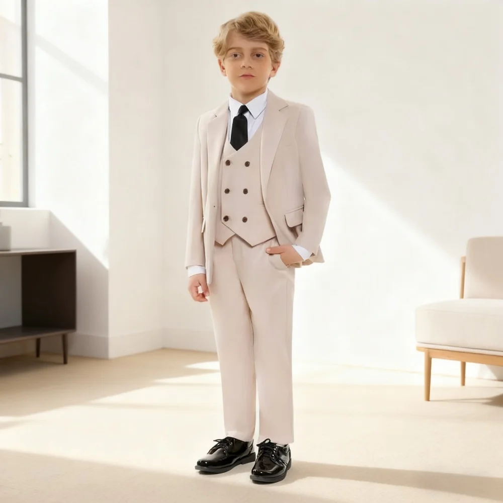 Очаровательный однотонный костюм для мальчика с лацканами, нежный бежевый костюм для мальчиков, костюм из 4 предметов, стильное официальное кольцо для мальчиков, в комплект входит блейзер, жилет, брюки
Очаровательный однотонный костюм для мальчика с лацканами, нежный бежевый костюм для мальчиков, костюм из 4 предметов, стильное официальное кольцо для мальчиков, в комплект входит блейзер, жилет, брюки