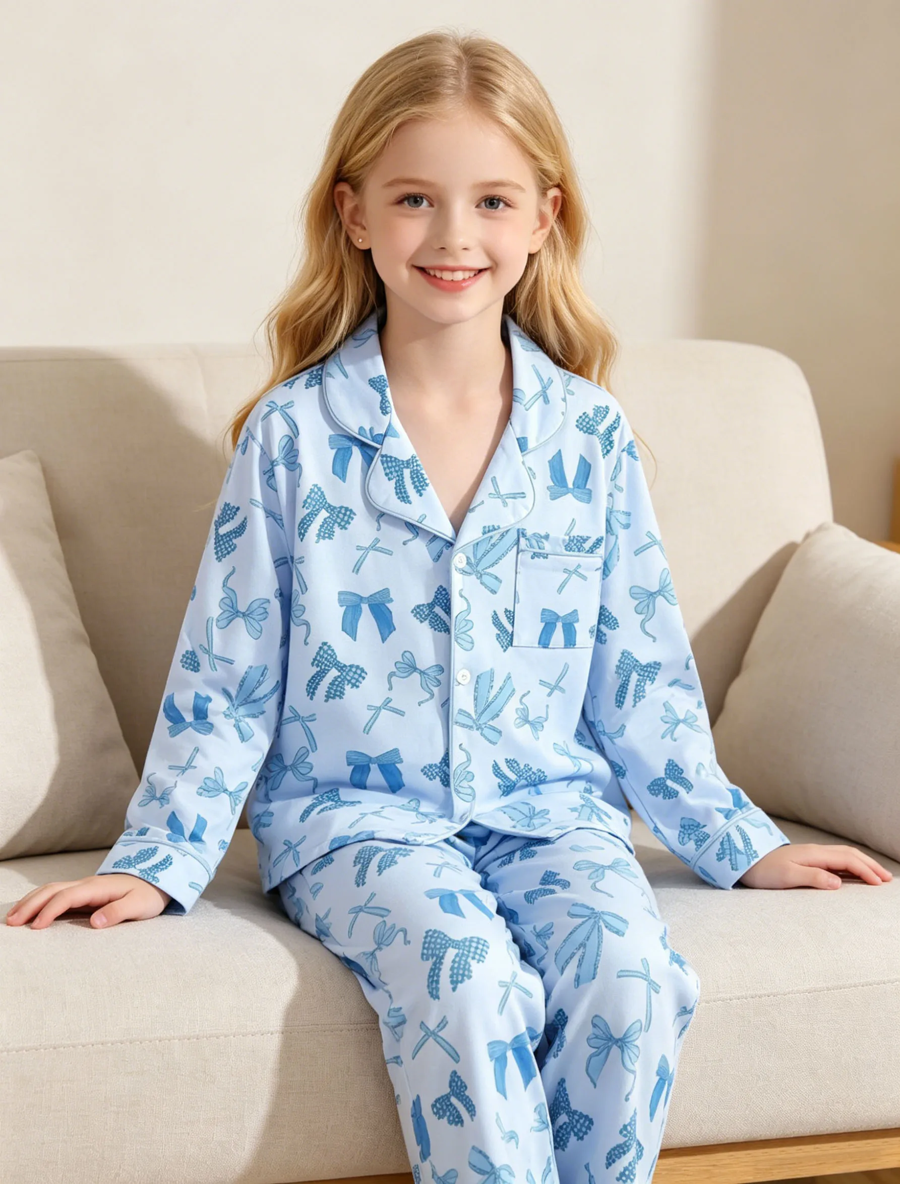 Girls' fashionable home clothes for spring and autumn, girls' outdoor casual bow pattern top long sleeved pants set
Girls' fashionable home clothes for spring and autumn, girls' outdoor casual bow pattern top long sleeved pants set