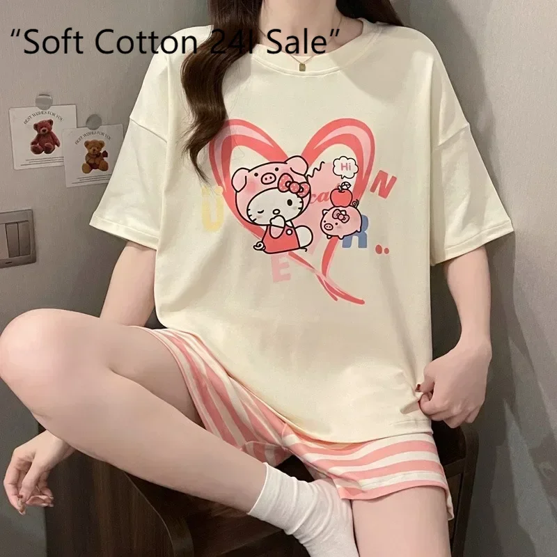 Summer Hello Kitty pajamas new cotton pullover short-sleeved shorts two-piece set cute sweet round neck Hello Kitty loungewear
Summer Hello Kitty pajamas new cotton pullover short-sleeved shorts two-piece set cute sweet round neck Hello Kitty loungewear