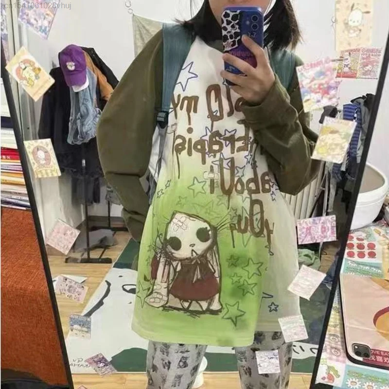 90s Vintage Goth Cartoon Rabbit Letter Graffiti Print Punk T Shirt Emo Japanese Style Loose Casual Long Sleeve Top Couple Clothe
90s Vintage Goth Cartoon Rabbit Letter Graffiti Print Punk T Shirt Emo Japanese Style Loose Casual Long Sleeve Top Couple Clothe